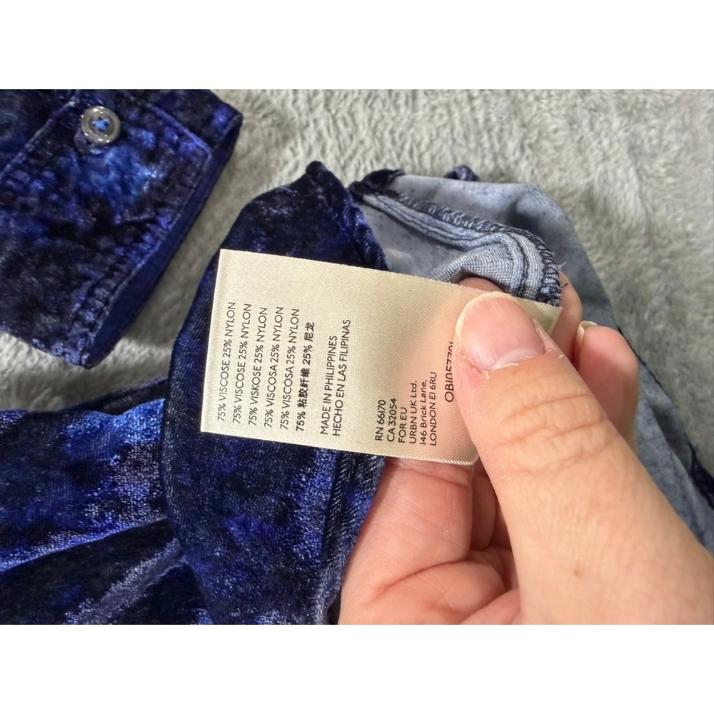 Pilcro Anthropologie Button Up Shirt Women US 6 Blue Velvet Abstract Top - Picture 9 of 12